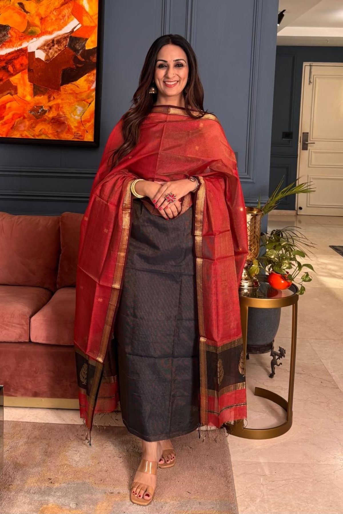 Handloom tissue Maheshwari silk kurta dupatta set